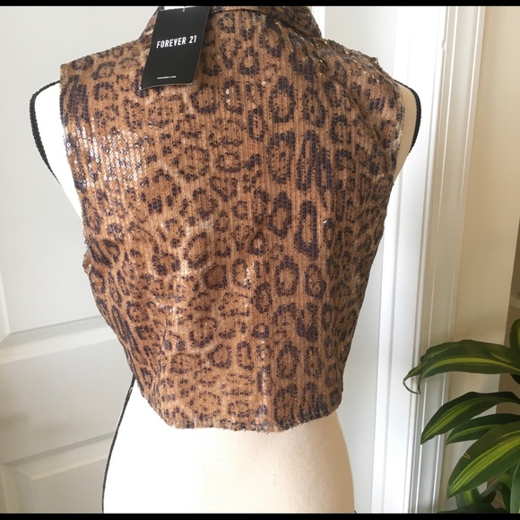 F21 Sequins Leopard Top Size M - Picture 3 of 7
